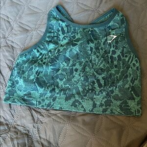 Gymshark Teal and Dark Green Patterned Seamless Sports Bra
